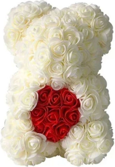 Rose Teddy Bear 25cm White