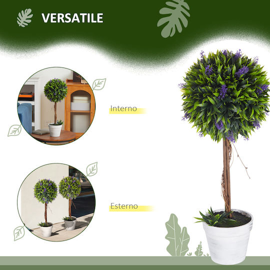 Homcom Set of 2 Artificial Green Plants Lavender Flower Spheres Moss Cement Pot Ø24x60 cm 830-704v00gn