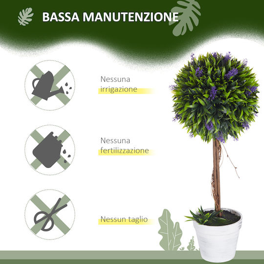 Homcom Set of 2 Artificial Green Plants Lavender Flower Spheres Moss Cement Pot Ø24x60 cm 830-704v00gn