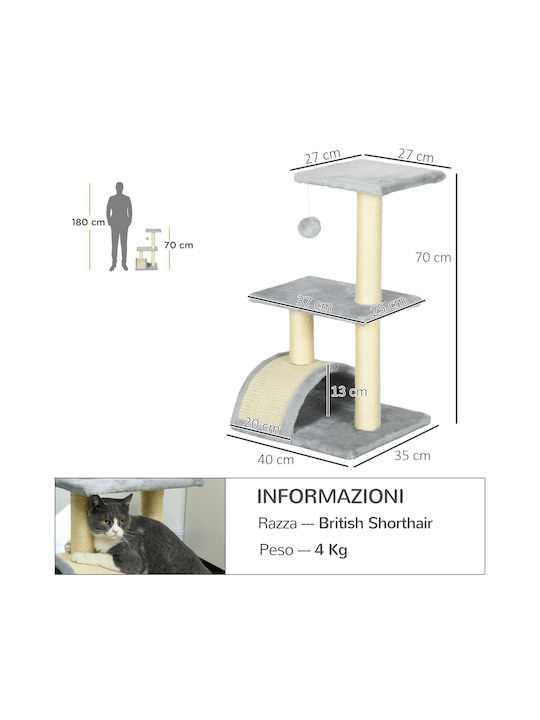 Pawhut Scratching Post Cat Trees Gray 3 levels 40x35x72cm