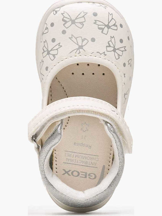 Kids Leather Ballerinas with Hoop & Loop Closure White