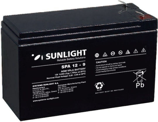 SunLight SPA 12-9 (6.3 FASTON) Μπαταρία UPS με Χωρητικότητα 9Ah και Τάση 12V 1τμχ
