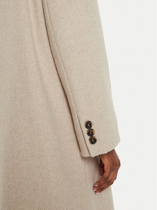 Μάλλινο Γυναικείο Beige Παλτό με Κουμπιά