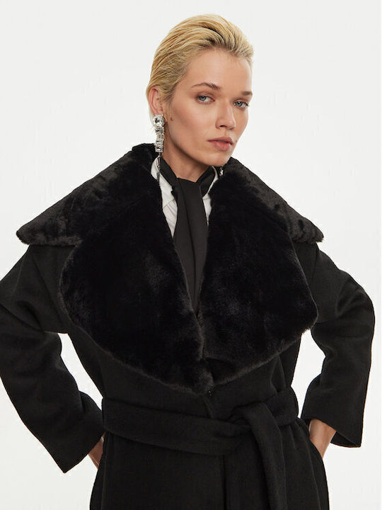 Wolle Damen Black Mantel mit Gürtel