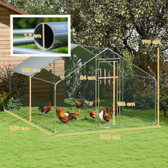 Pawhut Metallic Poultry Coop L3.4 x W3 x H1.9m
