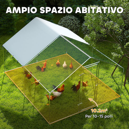 Pawhut Metallic Poultry Coop L3.4 x W3 x H1.9m