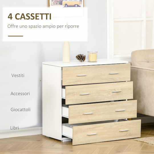 Wooden Chest of Drawers with 4 Drawers White and Oak 76x35x72cm