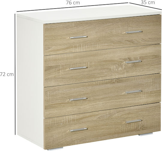 Wooden Chest of Drawers with 4 Drawers White and Oak 76x35x72cm