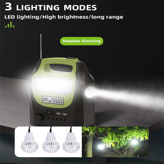 Sistem de Iluminat Solar + Încărcare Difuzor USB SD MP3 Player Radio FM Panou Solar Baterie Lanternă + Lampă 3 Becuri LED