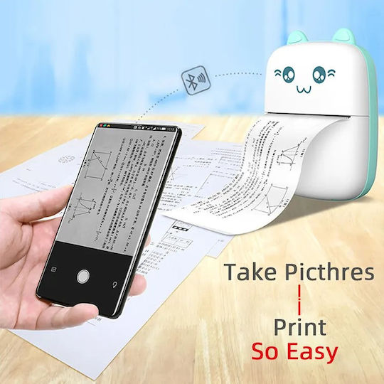 Hurtel Mini Thermal Printer Termică Imprimantă pentru Fotografii cu Bluetooth Set with 10 Rolls of 57x25mm Paper