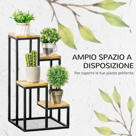 Outsunny Flat Pot Rack Metal Black 34cmx34cmx66cmcm.