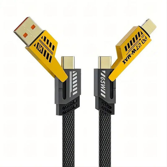 Cablu de Încărcare Multi 4în1 Super Rapid Pd 27w Usb 65w 1.2 Metri Negru Abyz