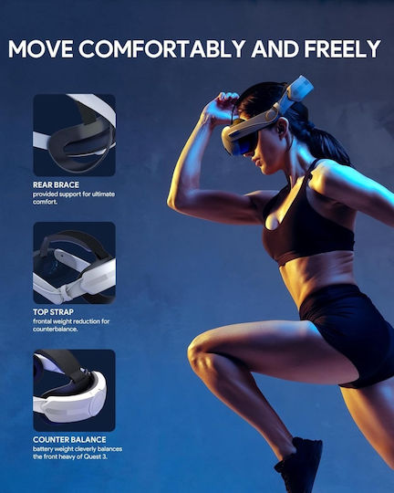 Aubika Meta Quest 3s/Quest 3 Quick Charging Head Strap with Built-in 8000mAh Battery Replacement Elite Strap Foldable Adjustable Accessories