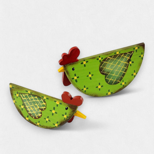 Wooden Decorative Hen “full Diamonds” Green 18cm X 12cm X 5cm