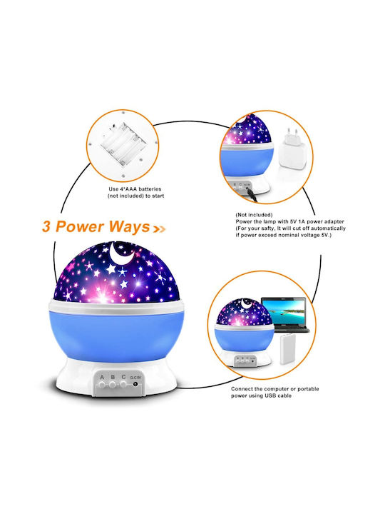 Led Περιστρεφόμενο Παιδικό Φωτιστικό Projector με Εναλλαγές Χρωματισμών Γαλάζιο