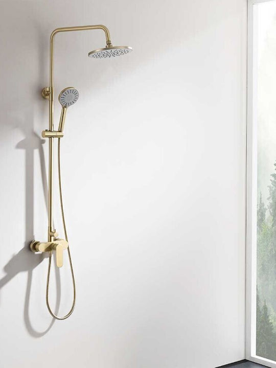 Inter Ceramic Trento Icf 6237 Shower System Brush Gold 5 Functions Steel Matte Gold
