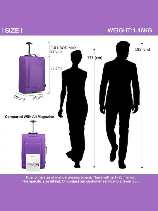 Miss Lulu Valiză De Călătorie Cabina Din Material Textil Violet Cu 4 Roți Înălțime 55 Cm