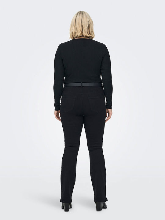 Hoch tailliert Damenjeans Schlaghose Schwarz