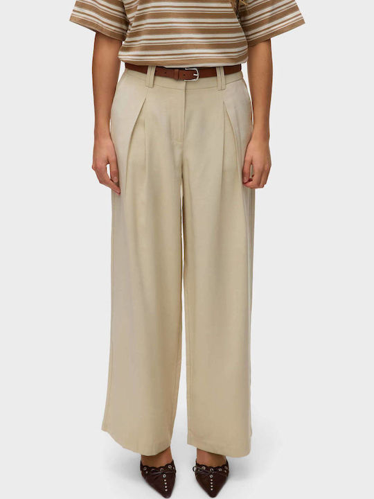 Women's High-waisted Fabric Trousers Beige