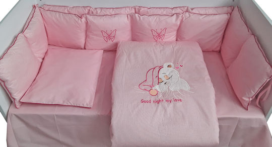 Beboulino Baby Crib Bedding Set Embroidery Lines 8pcs Pink