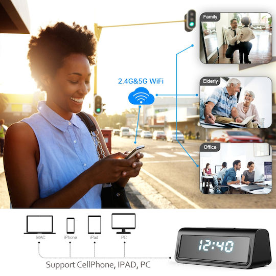 Cameră spion ascunsă 4K în ceas digital Wi-Fi viziune nocturnă senzor de mișcare iOS Android