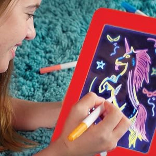 Deluxe Magic Pad Drawing Tablet 8 Light Effects Fluorescent Markers 30 Included Drawings