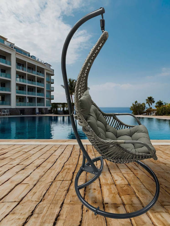 Κρεμαστή Κούνια Φωλιά με Μαξιλάρι Rattan Γκρι Μ103xΠ76xΥ200cm