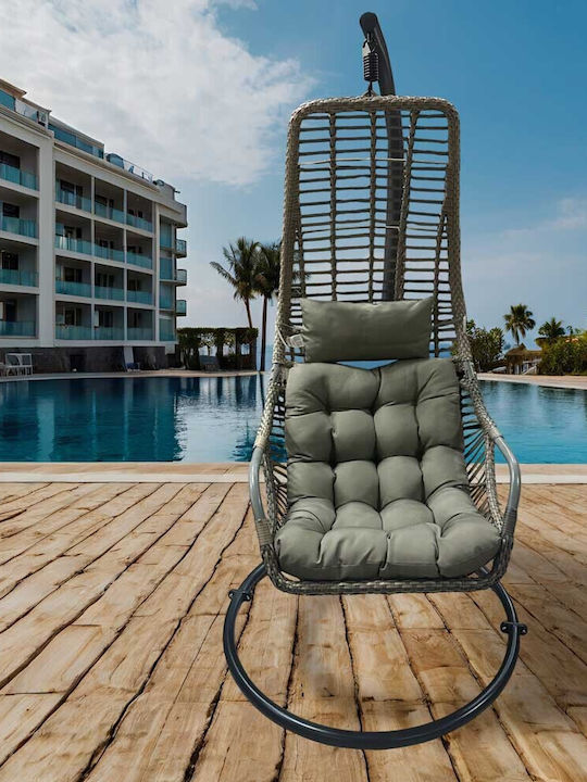 Κρεμαστή Κούνια Φωλιά με Μαξιλάρι Rattan Γκρι Μ103xΠ76xΥ200cm