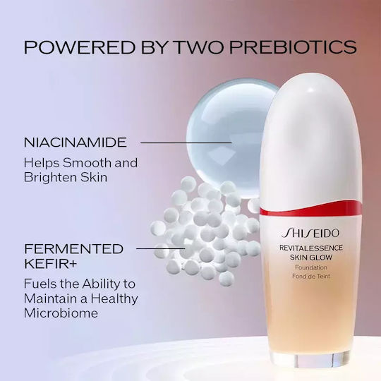 Лек озаряващ фон дьо тен SPF 30 Shiseido Revitalessence Skin Glow нюанс Cedar обем 30 мл