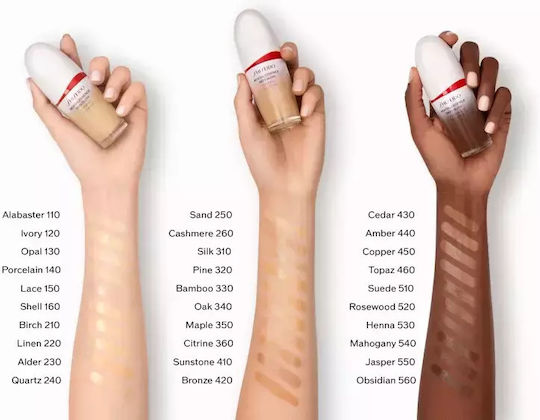 Лек озаряващ фон дьо тен SPF 30 Shiseido Revitalessence Skin Glow нюанс Cedar обем 30 мл
