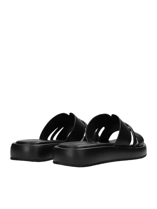 Leather Women's Flat Sandals in Black Color