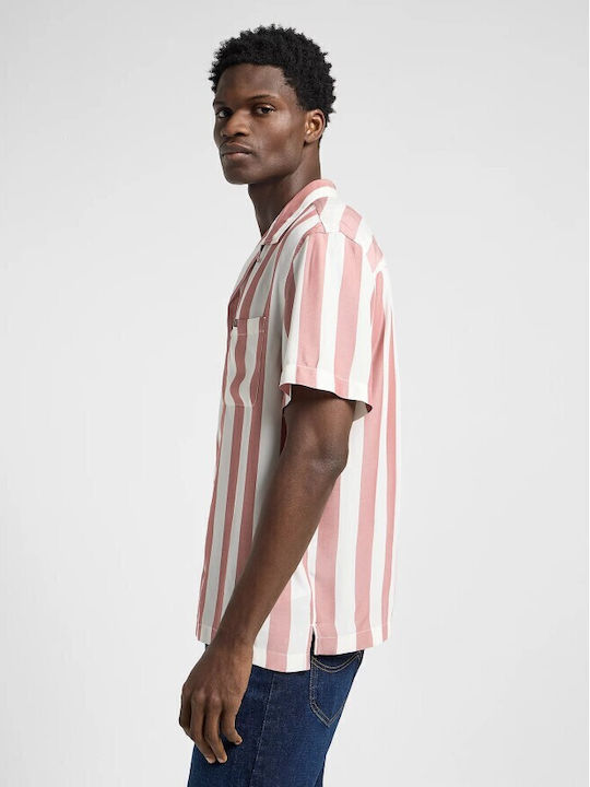 Resort Short Sleeve Shirt in Wide Line Pink Pattern