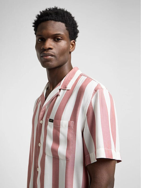 Resort Short Sleeve Shirt in Wide Line Pink Pattern