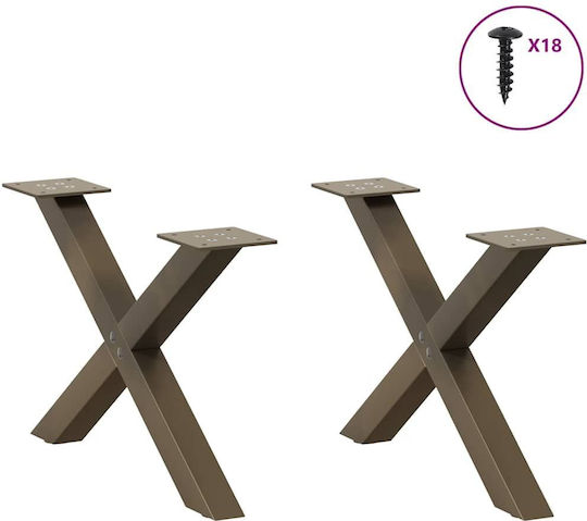 vidaXL Metallic Furniture Leg 2 Pieces Suitable for Table / Coffee Table / Office 60x30cm Brown