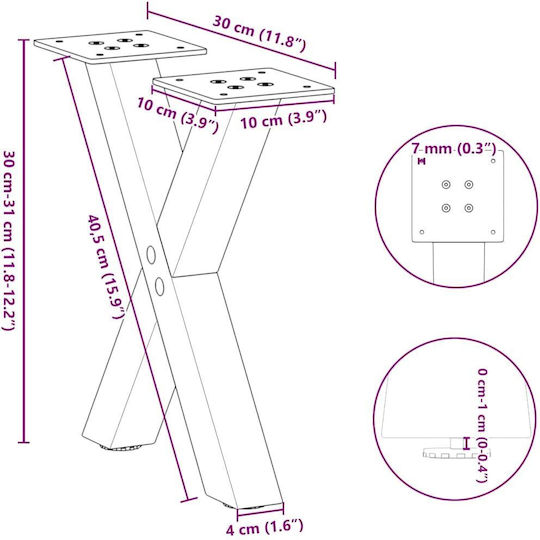 vidaXL Metallic Furniture Leg 2 Pieces Suitable for Table Office 30x30cm Brown