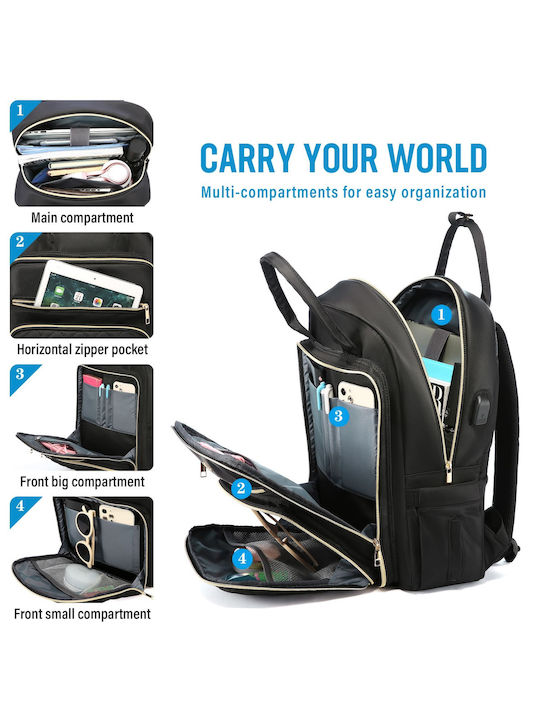 Lovevook Αδιάβροχη Τσάντα Πλάτης για Laptop 15.6" με Θύρα USB σε Μαύρο χρώμα MB1943