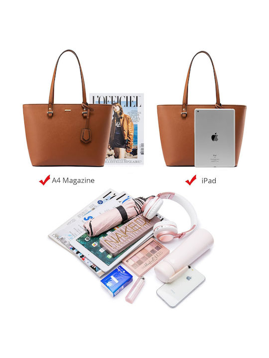 Σετ Γυναικεία Τσάντα Shopper Ώμου Καφέ
