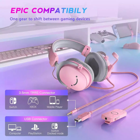 Fifine H9 Надушници Гейминг Слушалки с Свързаност 3,5 мм / USB Розови за Nintendo Switch / PC / PS4 / PS5 / XBOX