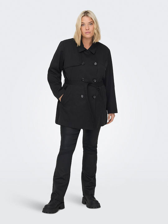 Women's Long Gabardine with Buttons Black