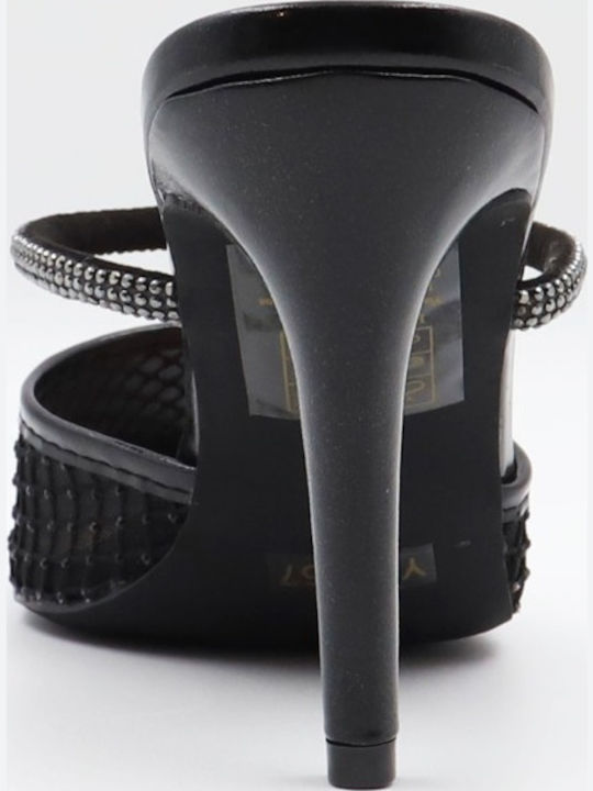 Women's Mules with Thin High Heel in Black Color