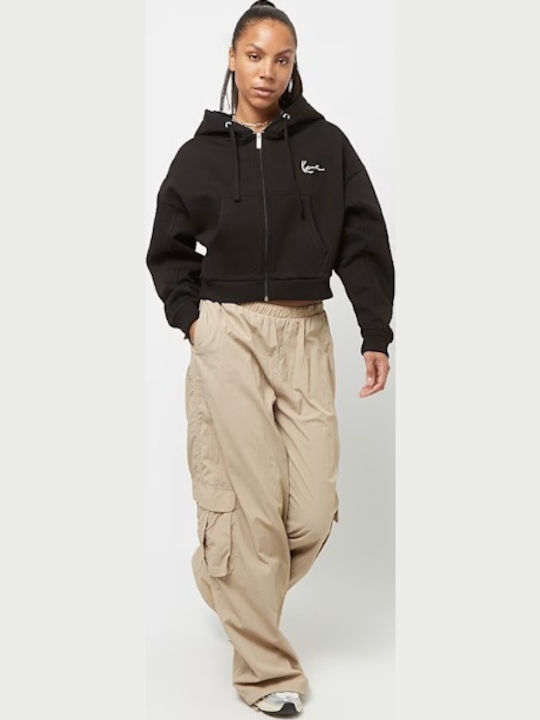 Signature Cropped Γυναικεία Ζακέτα Φούτερ με Κουκούλα Black