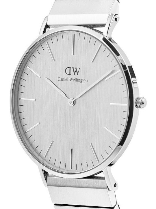 Daniel Wellington Ανδρικό Ρολόι 40mm Μπαταρίας με Ασημί Μεταλλικό Μπρασελέ