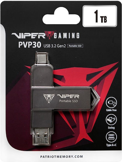 Patriot Pvp30 Duo Compact 1TB USB 3.2 SSD Stick με σύνδεση USB-A & USB-C Μαύρο