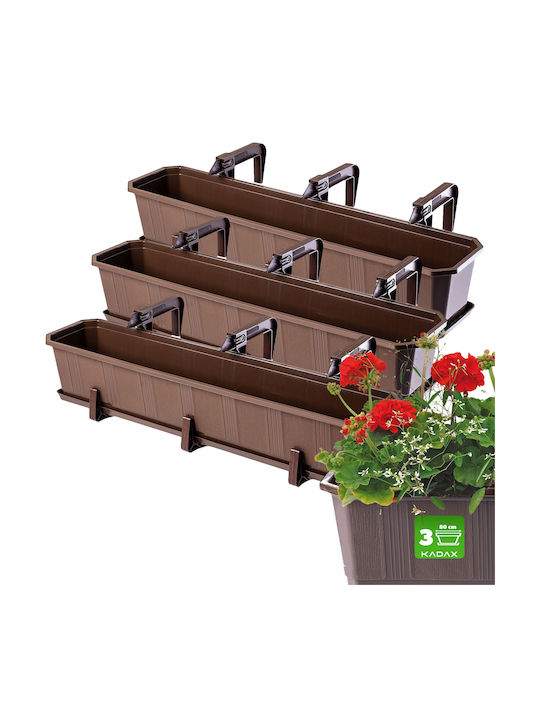 Kadax 3x Balcony Box 80cm Brown Handles