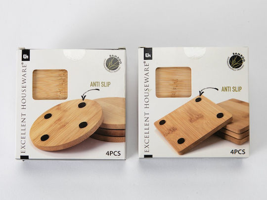 Excellent Houseware Suporturi pentru pahare Lemn Maro 10x10cm 4buc