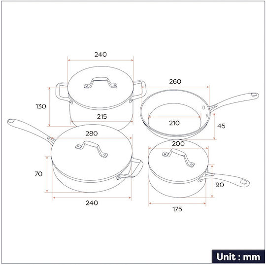 Ciarra Beyond Cookware Set De Vase De Gătit Din Aluminiu Cu Acoperire Interioară Ceramică 4 Piese