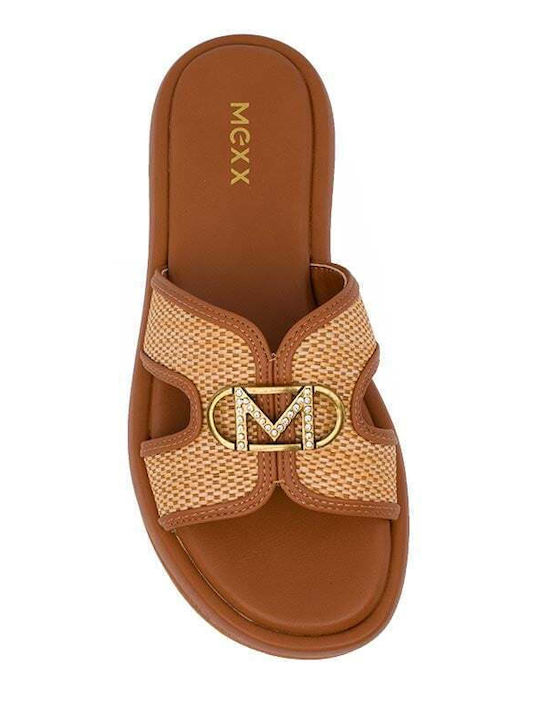 Leather Women's Flat Sandals in Tabac Brown Color
