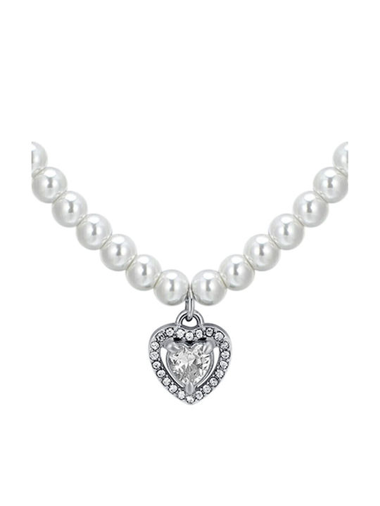 Luca Barra Necklace from Steel with Pearls