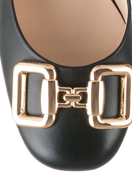 Leder Pumps mit mittelhohem Absatz Schwarz