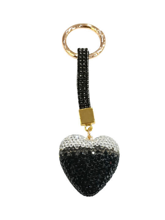 Women's Keychain – Silver Black Heart Rhinestone Elegant & Modern Accessory Product Code Br-1006